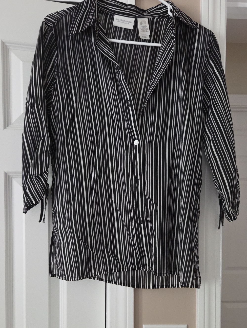 Liz Claiborne Black and White Vertical Stripe Button-Down Shirt